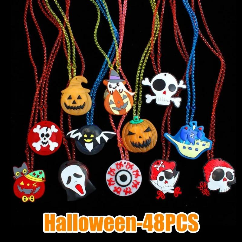 Halloween Light Up Pumpkin Necklace LED Glowing Christmas Pendant Mardi Gras Party Favor Gift for Kids Beaded Accessory