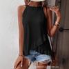 Women Summer Halter Neck Eyelet Embroidery Ruffle Hem Casual Sleeveless Blouse