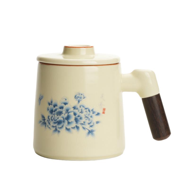 

Печная пионовая офисная чайная чашка с разделением чая и воды, высококачественная вставка, высококачественная офисная чашка, керамическая чайная чашка, чашка для воды с крышкой