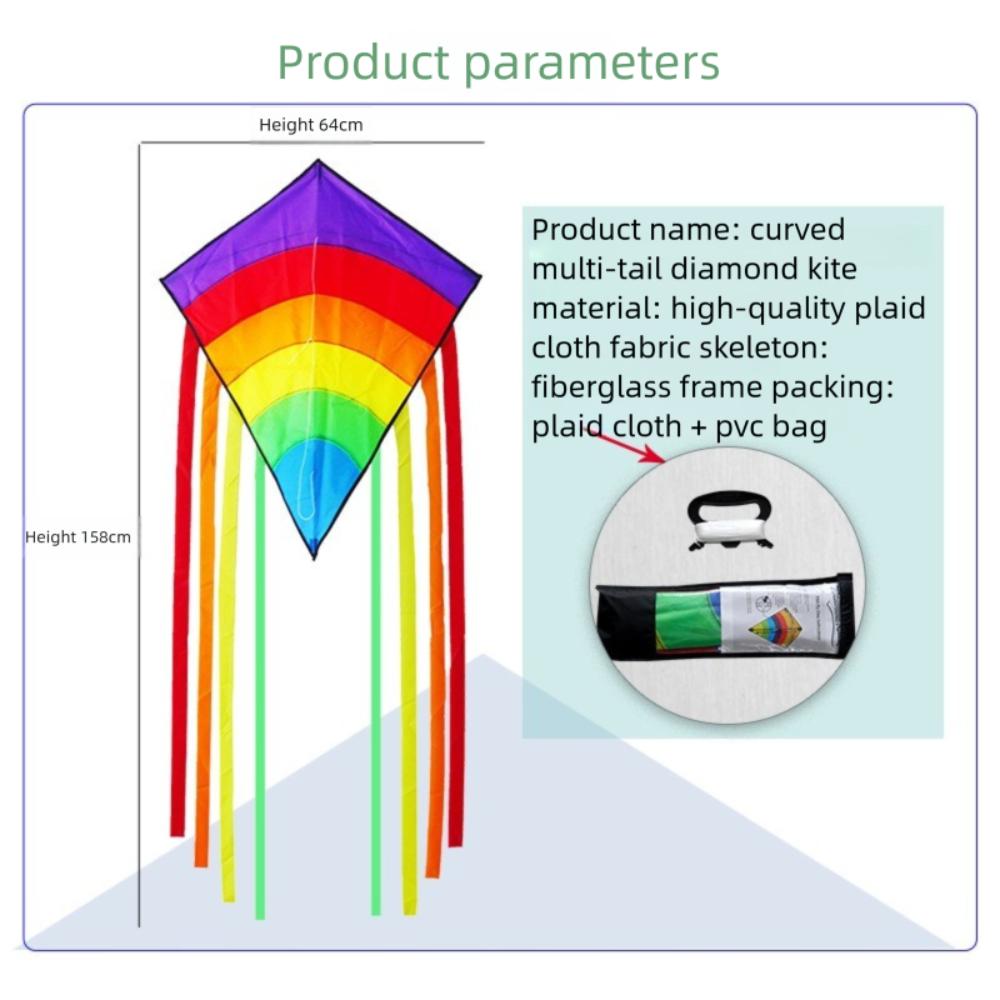 Good Flying Colorful Rainbow Kite Easy To Fly Children's Kite New Beach Diamond Kite  Family Trips