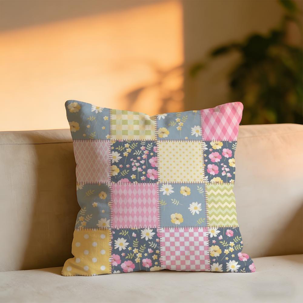 Vintage Patchwork Cushion Cover Cozy Velvet Throw PillowSoft Warm Cushion For Sofa Bed