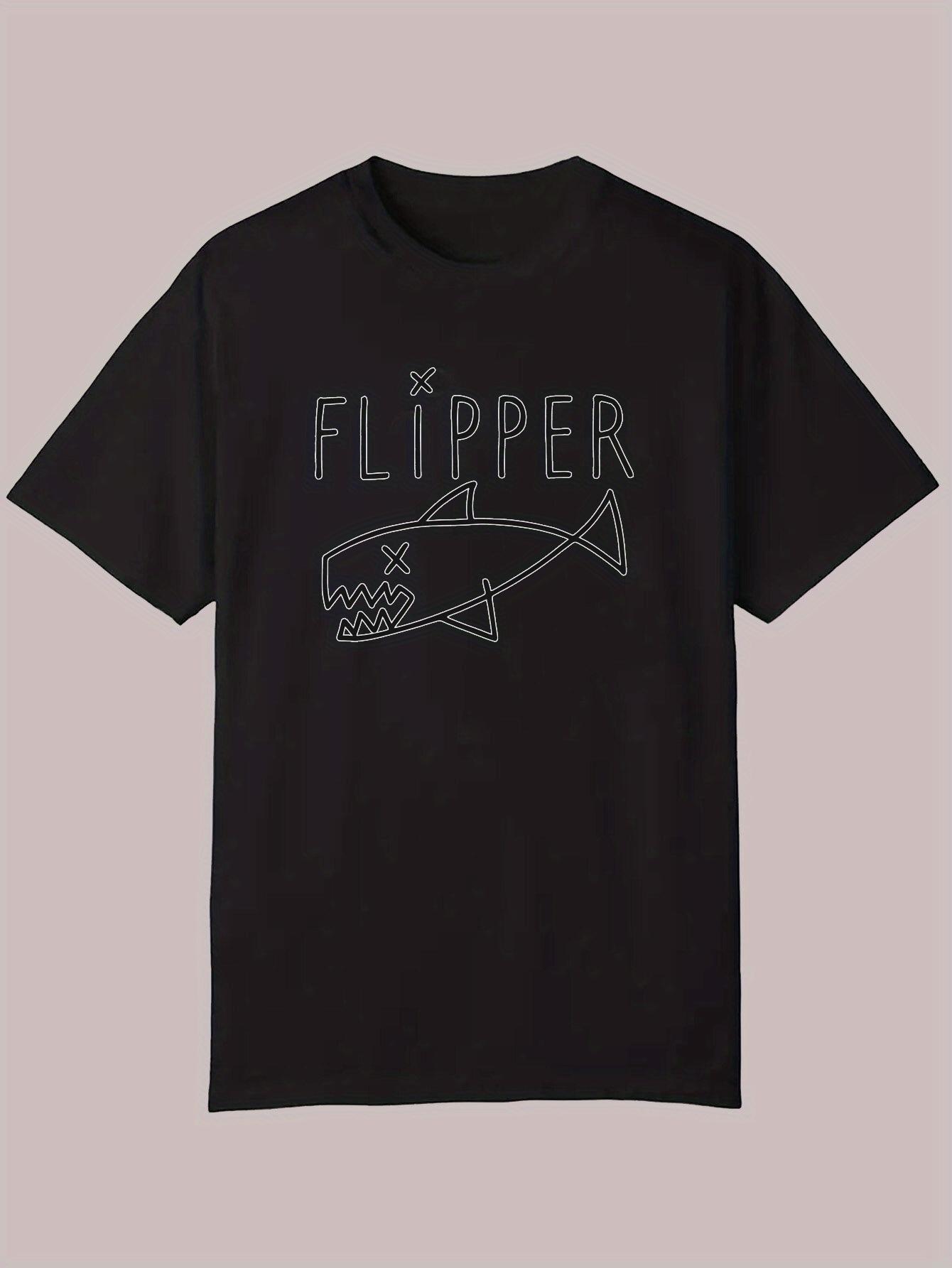 Casual Summer Graphic T-shirt - Black Polyester Crew Neck with Shark Design XL