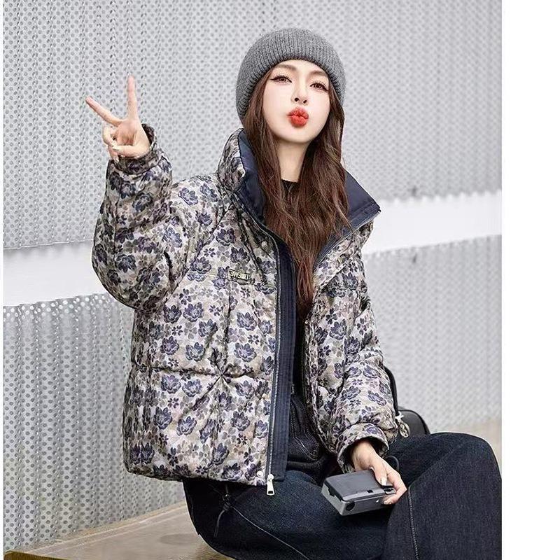 European printed thickened short down cotton clothes women's clothing winter large size slim temperament age-reducing cotton clothes jacket