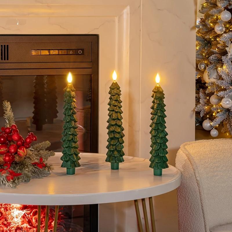 Christmas Tree Shaped Candles with Gold Powder Decorative Table Ornaments for Home Party New Year Xmas Festival Holiday Decoration