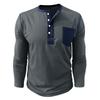 Mens Contrast Color Pocket Long Sleeve Crew Neck Henley Casual T Shirt