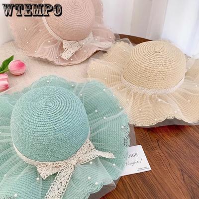 Bow Summer Lace Hat Beach Straw Hat Beach Hat Brim Sun Protection Vacation Sun Hat Sun Hat
