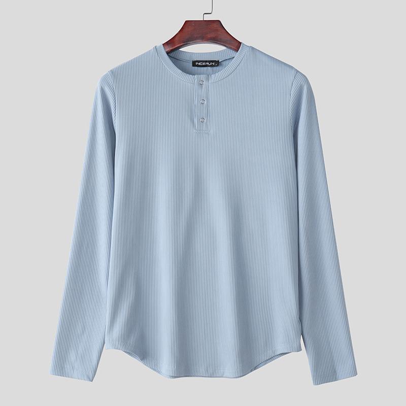 INCERUN Men Round Neck Long Sleeve Rib Casual Fitted Tops T-shirts Undershirts