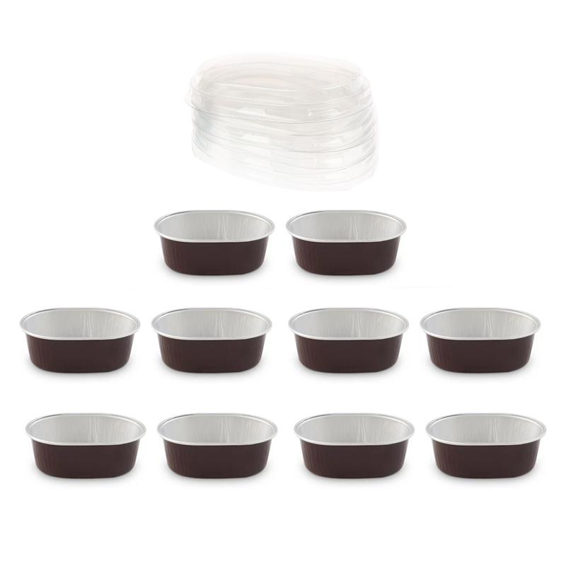 10Pcs Aluminum Foil Cake Container Cupcakes Pans Liners With Lids Heat-Resistant Foil Baking Cups Easy To Use Kitchen Tool