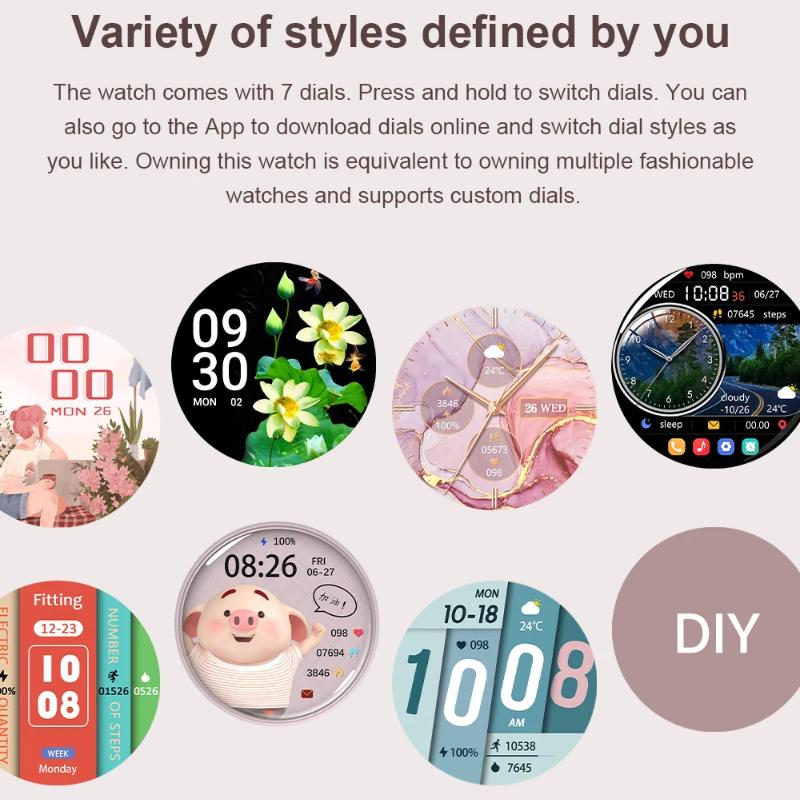 2025 Ny Dame Mote Smartklokke Kvinner AMOLED HD-skjerm GPS Puls Bluetooth-anrop Vanntett Utendørs Smartklokke for Xiaomi