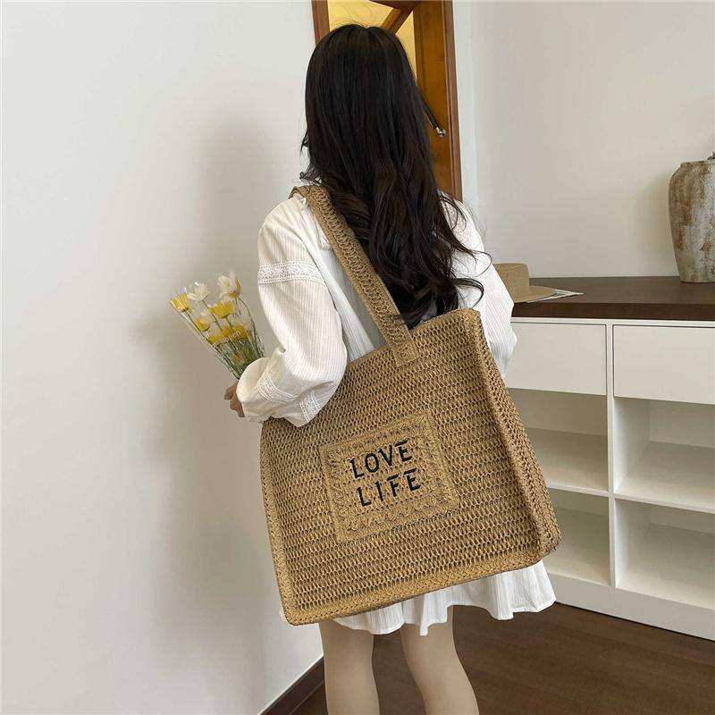 Stylish Woven Tote Bag for Women Embroidered Straw Handbag with Large Capacity and Casual Design