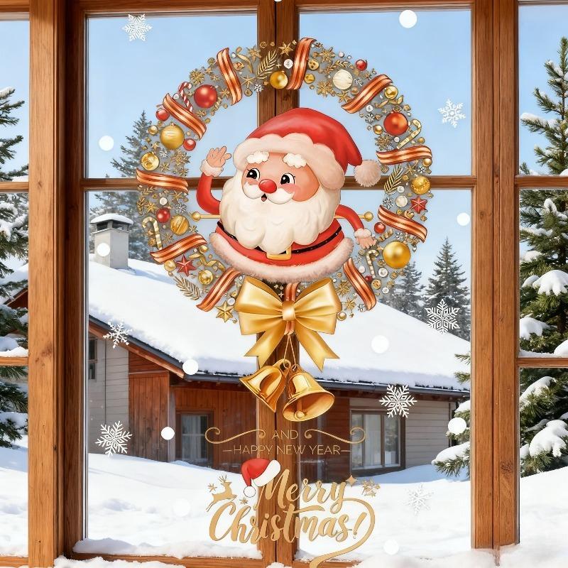 Christmas Glass Static Cling Window Door Sticker PVC Material Holiday Party Atmosphere Decoration Festive Art Design