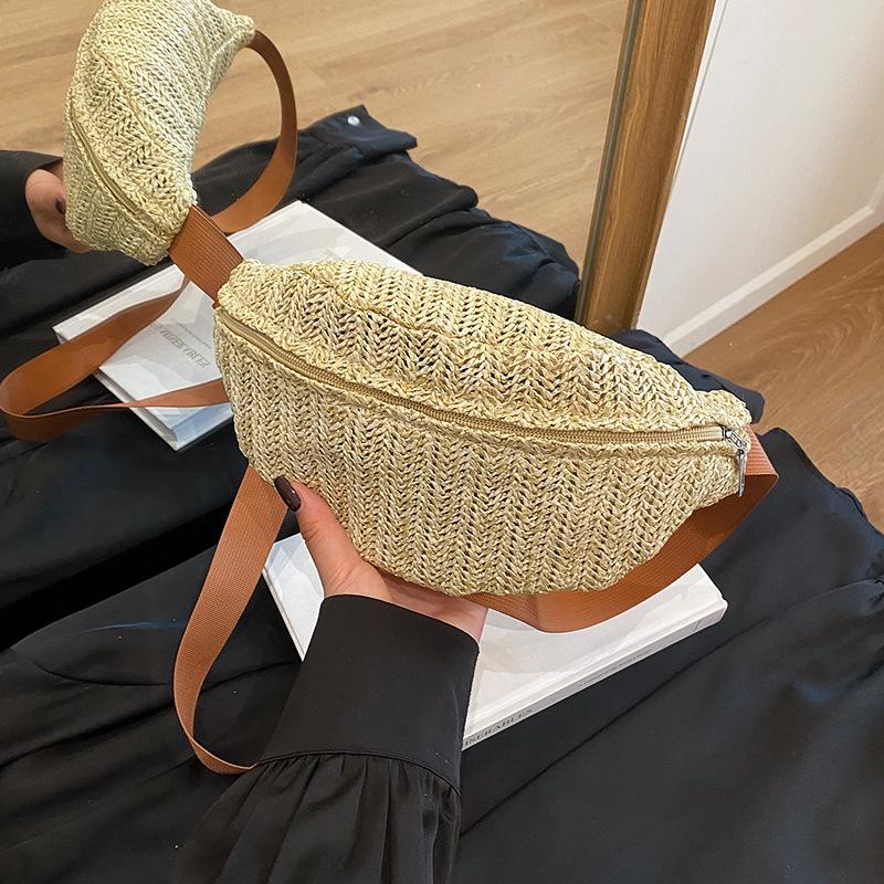 

Соломенная нагрудная сумка, поясная сумка, женская летняя новая легкая, повседневная и красивая нишевая широкая плечевая лямка, одноплечная сумка-мессенджер коричневый