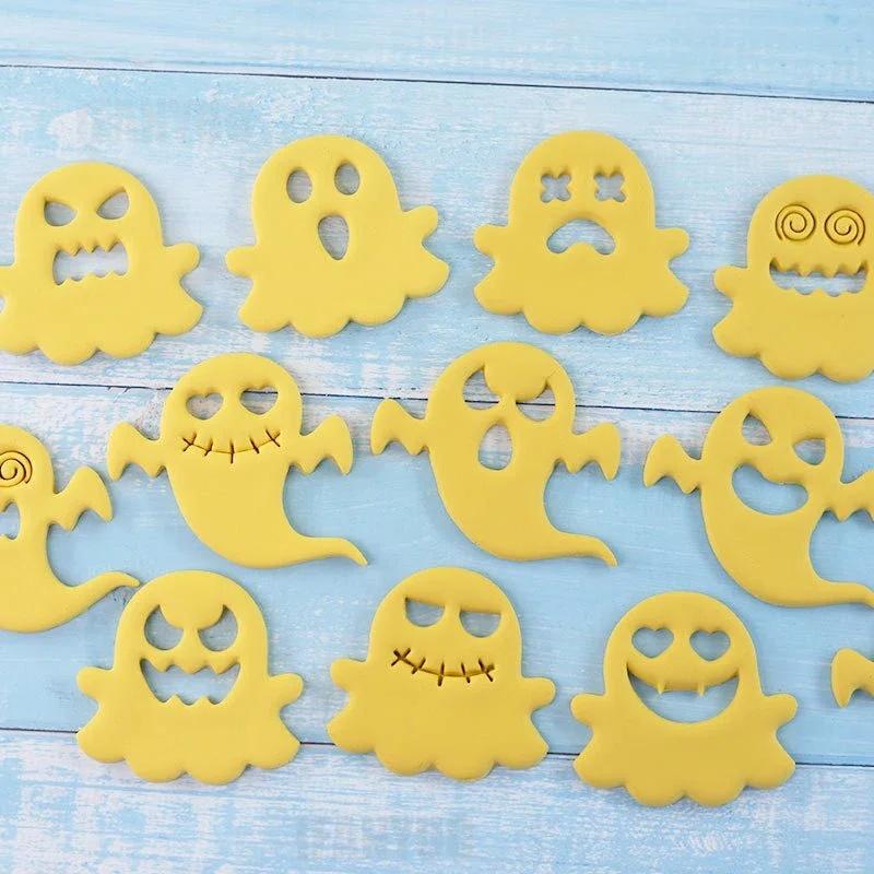 Halloween Cookie Cutters DIY 10Pcs/ Set Ghost Face Biscuit Fondant Embosser Stamp Cake Decorating Tool Baking Supplies