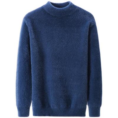 Imitation Mink Thickened Warm Sweatwear Mens Anti-pilling Knitted Turtleneck Sweater Slim Fit Long Sleeve Pullover Solid Color Trend Men Clothing