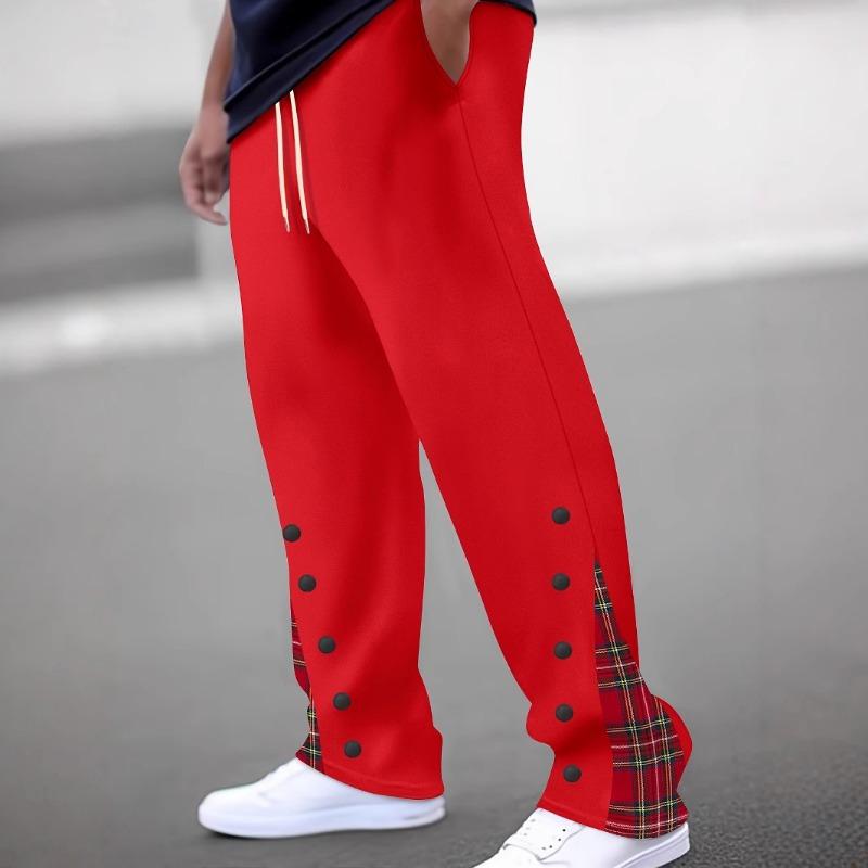 Men's Casual Pants New Sports Buttoned Colour Block Trousers Stylish