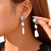 Luxury Natural Stone Turquoise Stainless Steel Earrings for Women, Irregular Imitation Pearl Drop Earrings, Vintage Jewelry Gift