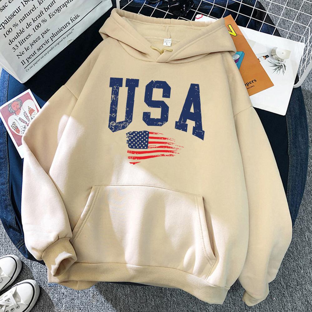 USA Fluttering National Flag Design Hoodie Women Creative Loose Hoody Crewneck Casual Streetwear Comfortable Female Sweatshirts
