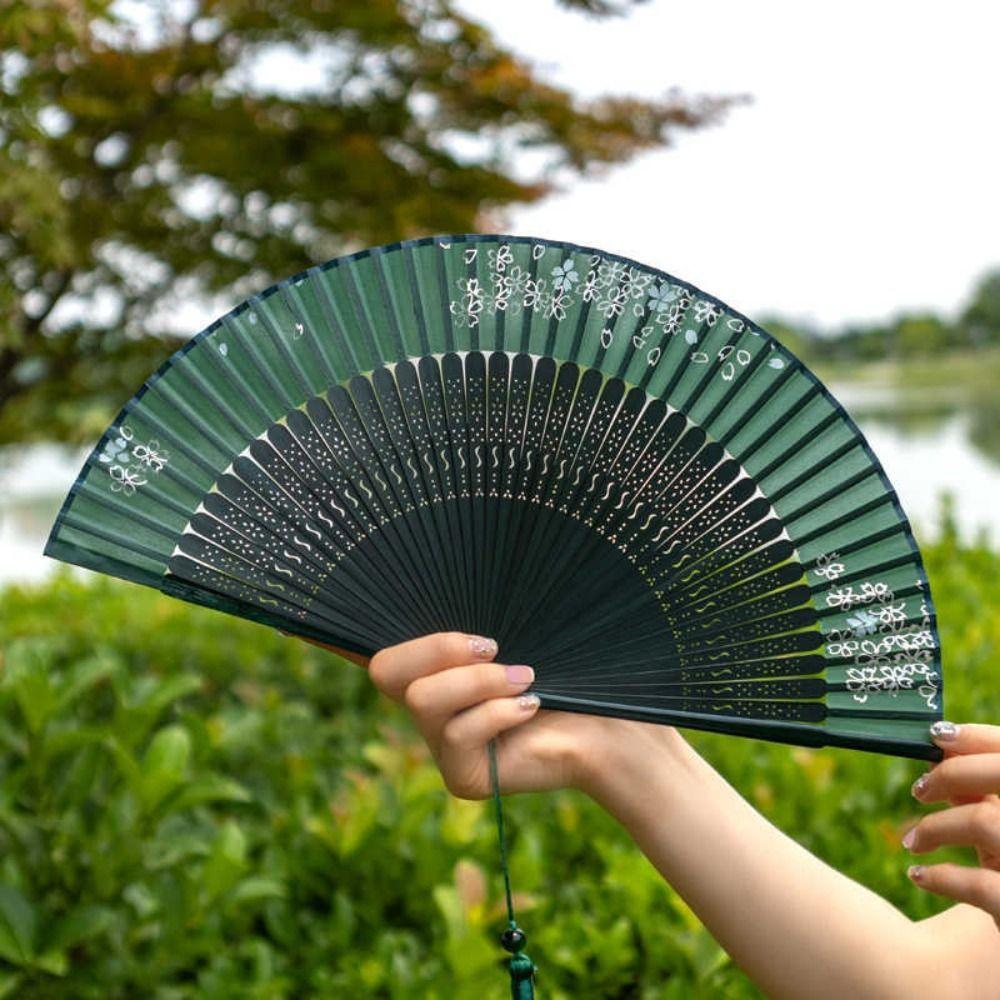Ancient Cheongsam Fan Bamboo Rib Dance Hand Fan Portable Cherry Blossoms Folding Fan  Summer