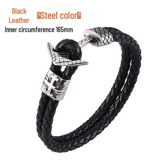 Paar-Ankerarmband aus geflochtenem Edelstahl und Leder Inner circumference 205 mm black