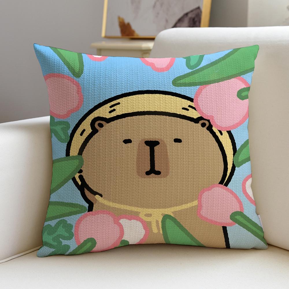 Calm CCapybaraS Cushion Cover Breathable and Skinfriendly Linen Pillowcase Square Removable and Washable Cushion