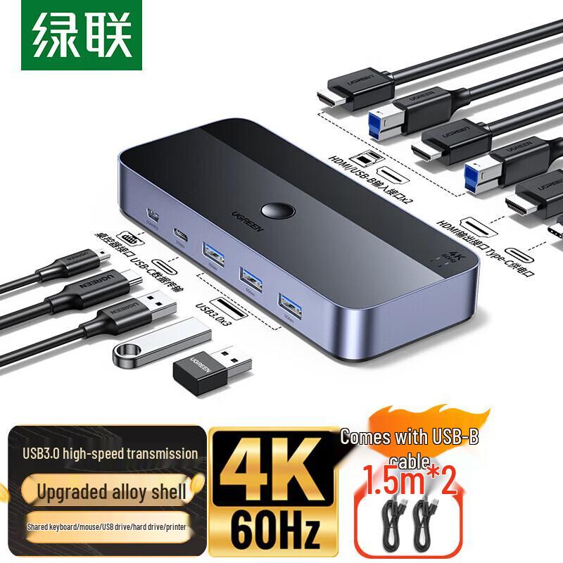 UGREEN CM664 2-Port HDMI 2.0 4K60Hz KVM Switch