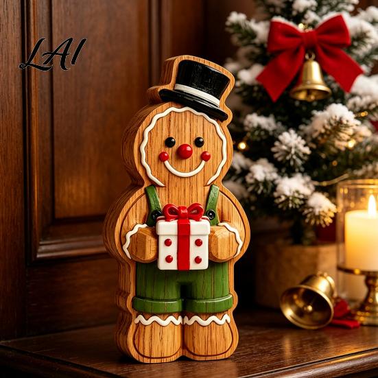 Rustic Xmas Shelf Sitters Christmas Gingerbread Man Ornament Hand Painted Vintage Wooden Tabletop Durable Wood Figurines Figurine Holiday Decor for