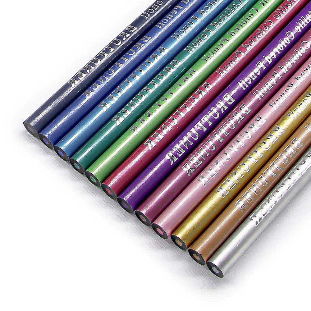 12 Color Metallic Colored Pencils Drawing Sketching Set Coloring Pencils Profession Art Supplies For Kids Adult