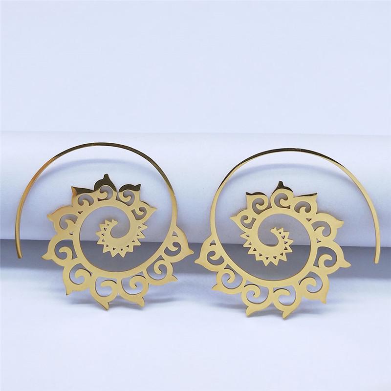 Bohemian Ethnic Style Carved Geometric Dangle Earrings - Vintage Stainless Steel Design