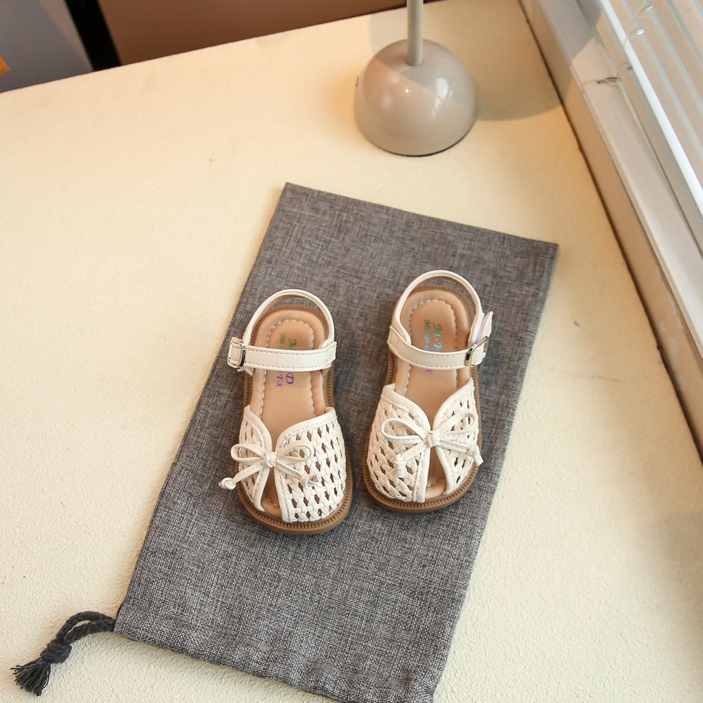 Kids Weave Sandals for Girls 2025 Summer Non-slip Sole Toddler Beach Shoes with Cute Bow Princess Elegant Party Shoes 1-3years