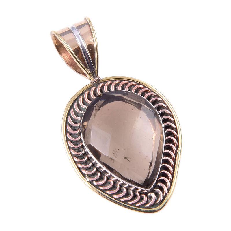 Natural Smoky Quartz 925 Solid Sterling Silver TwoTone Gift Pendant 1.50" Y3K47