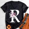 Letter B Floral T Shirts Women English Alphabet Birthday Gift Women 26 Initials Flower Classic Tops Tees Alphabet Floral Tshirt