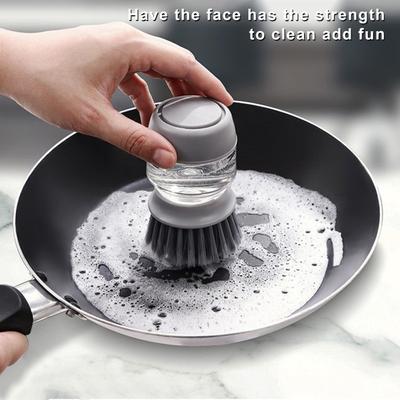 Soap Dispensing Palm Brush Stain Removal Dish Brush Stiff Bristles Design Comfortable Grip Compact Size Pot Scrubbing Brush