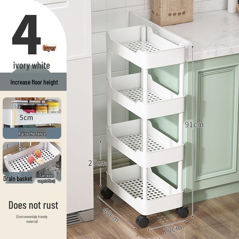 Multi-Layer Narrow Gap Floor-Standing Kitchen and Bathroom Storage Rack