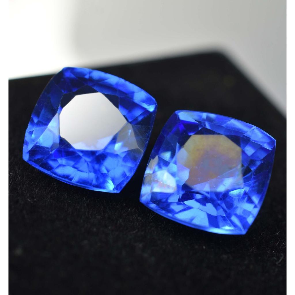 Natural Blue Tanzanite Loose Gemstone Square Cushion 18.56 Ct Pair for Jewelry Making and Crafts