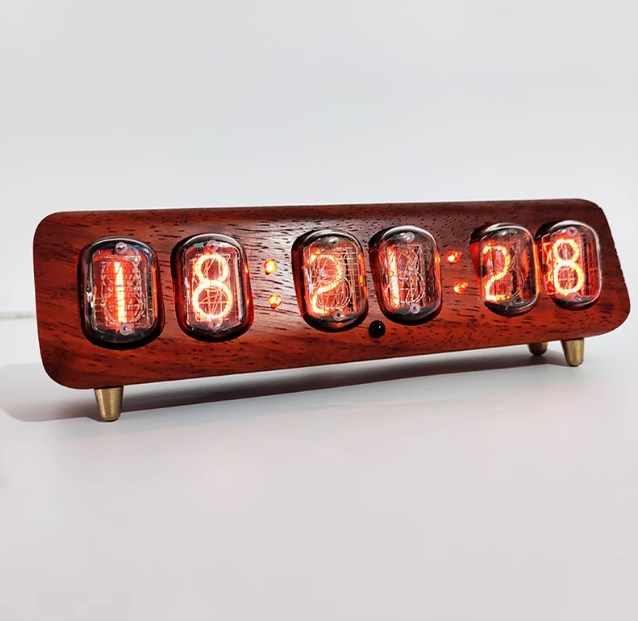 YIZHI New Design Glass Wooden Material Nixie Clock Desktop Clock In-12 Glow Digital Tube 6-Bit Nixie Clock for Study Table Decor