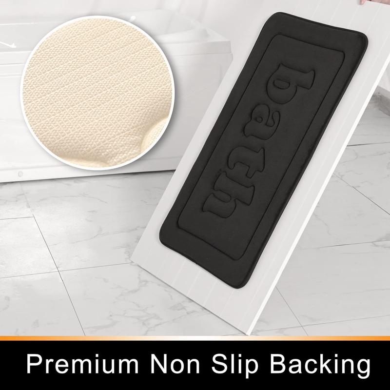 Inyahome Embossing Velvet  Black Bath Rug Solid High Quality Floor Mats Sponge Non-slip Bath Mat Alfombra De Baño Antideslizante