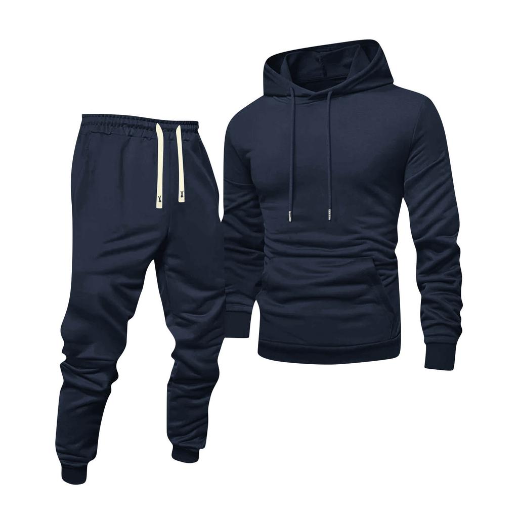 Men's Color Hooded Universal Versatile Hooded Sweatshirt Sweatpants Casual Sports Suit