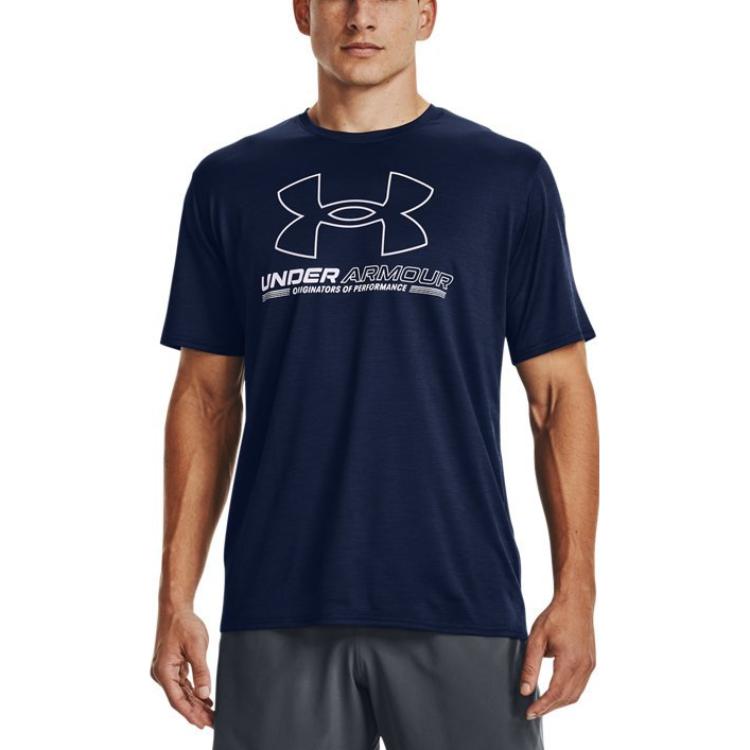 Under Armour Casual Sport Large Letter Logo Training T-Shirt Men Tops Navy-Blue 1370367-408