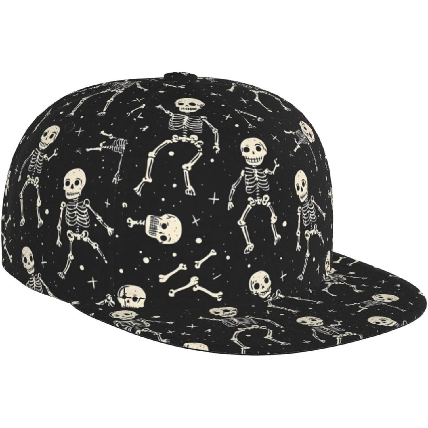 

Trucker Hats for Men Women Adjustable Comfy Cute Cartoon Skull Print Flat Bill Baseball Cap Golf Hat Dad Hat Snapback Black One Size