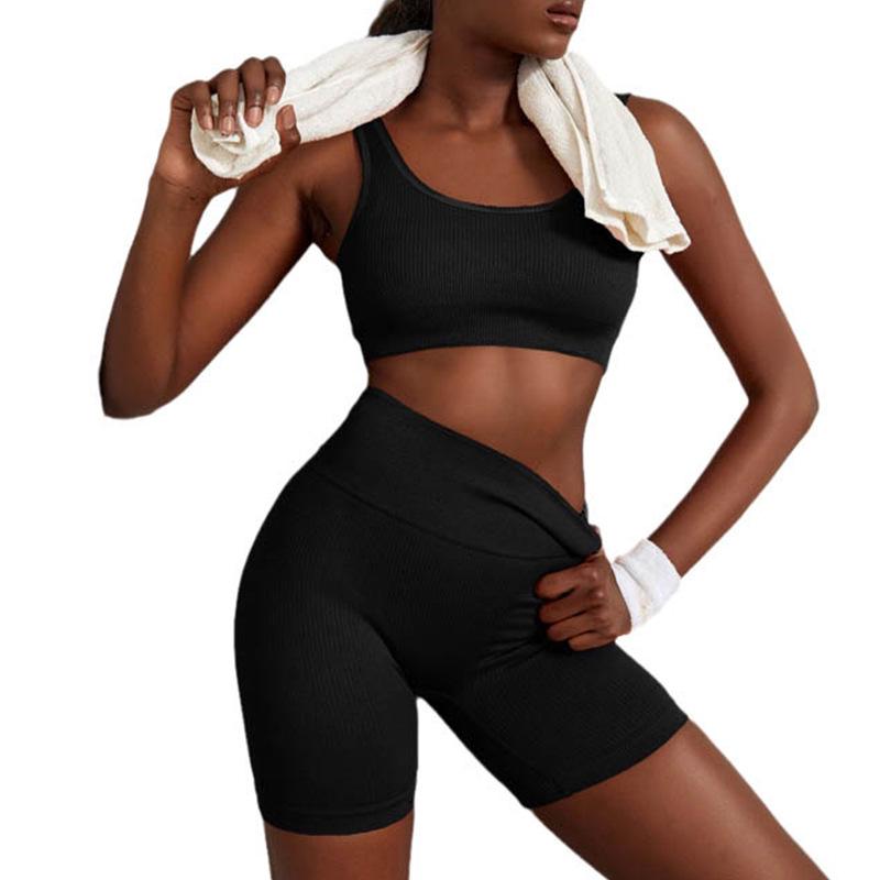 

Бесшовный женский костюм для йоги с ударопрочным спортивным бюстгальтером против провисания и фитнес-брюками для бега и тренировок. Medium чёрный/глубокий