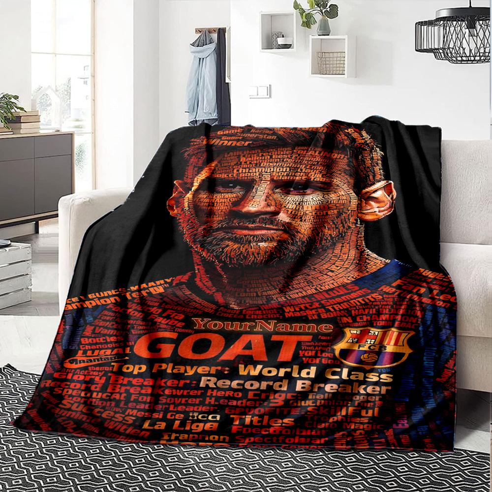 Messi Personalized Name Blanket Throw Customizable Blanket Ultra-Soft Great for Sofa Bed Office Chair Nap Four Seasons Multipurpose