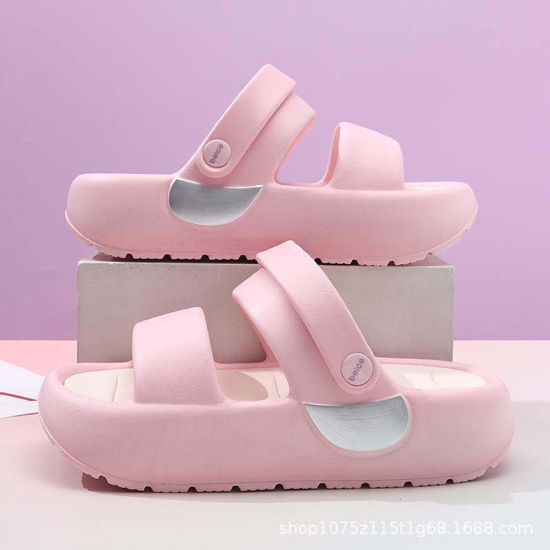 Summer new women's thick bottom one-word drag non-slip wear-resistant fashion simple buckle indoor and outdoor cool slippers