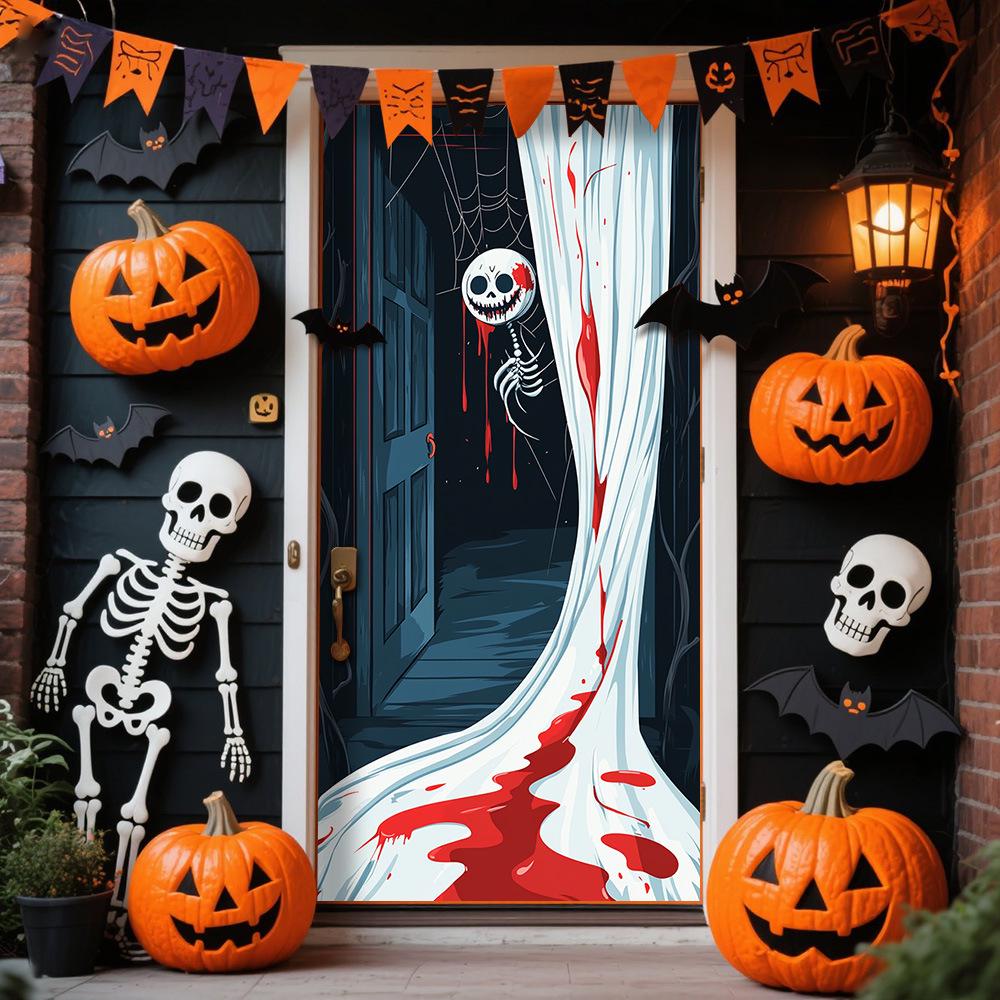 Halloween Polyester Door Sticker: Horror Atmosphere Background Decoration
