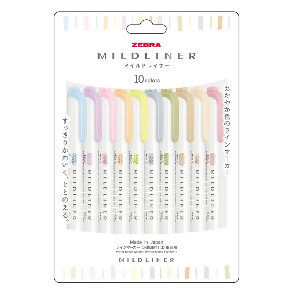 Zebra Mildliner Gentle Natural Set Highlighter, & Mild, 10-Color (WKT7-10C-YNTC)