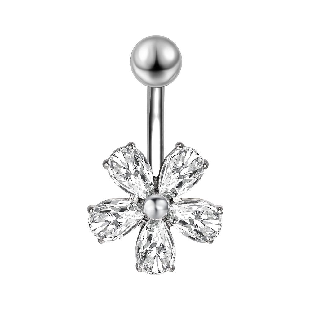 Stainless Steel Zirconia Navel Ring with Inlaid Diamond