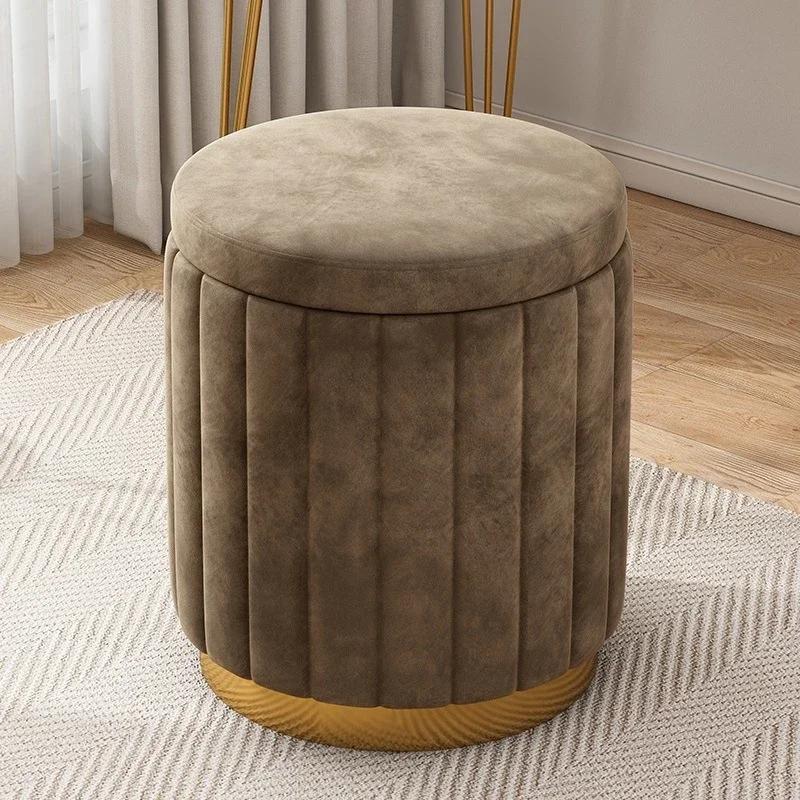 Luxury Vanity Makeup Stool Round Dressing Chair with Storage Upholstered Bench for Bedroom Modern Side Stool Furniture