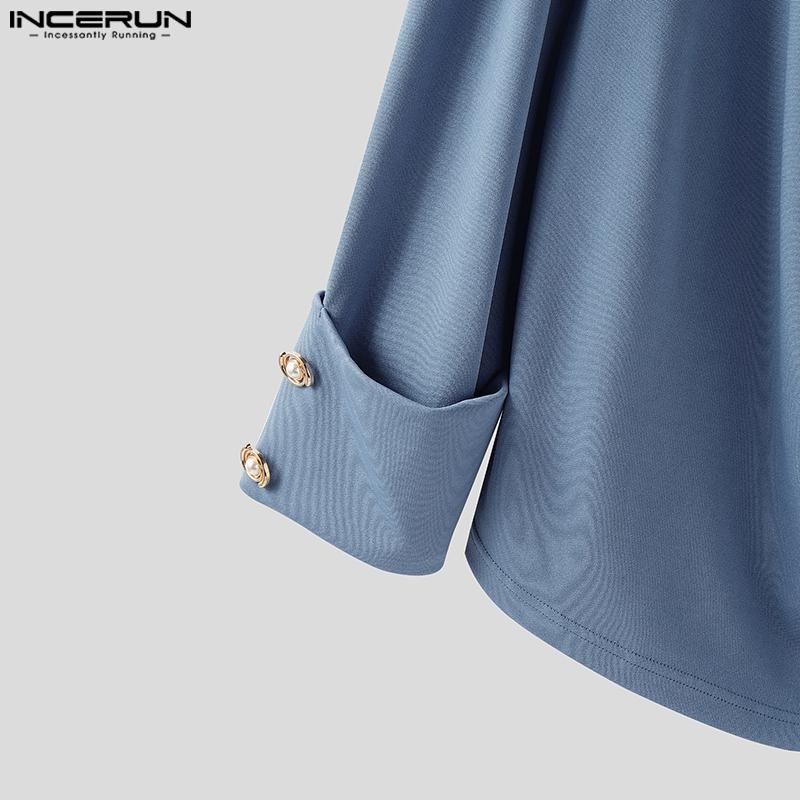 INCERUN Men Long Sleeve Front Cross Irregular Folding Ruffled Casual Tops Shirts