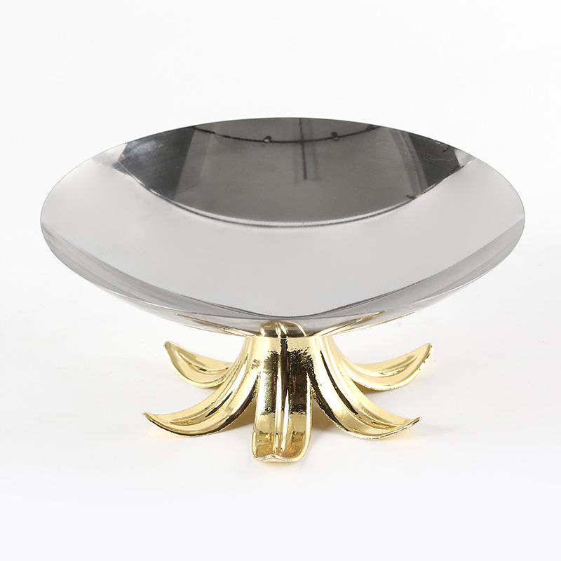 Abstract Art Metal Tray, Fruit Bowl, Circular Petal Base High Foot Fruit Tray, Stainless Steel Storage Tray, Snack Plate