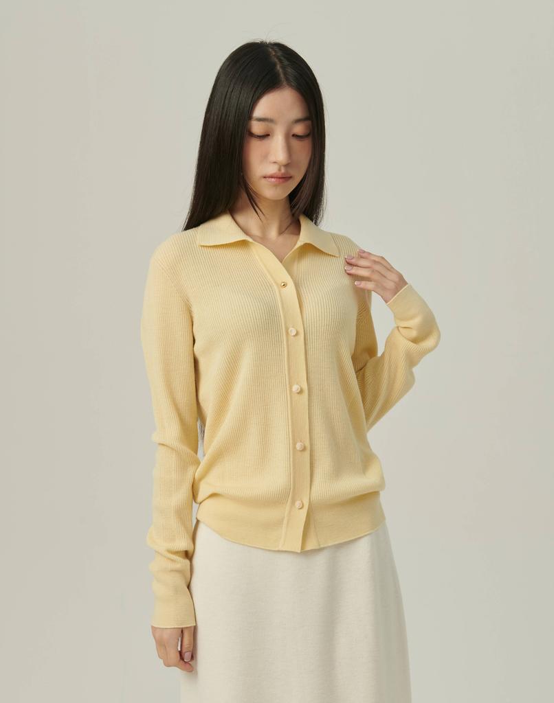 Beiseuseuledeu Collared Rib Knit Cardigan_Yellow