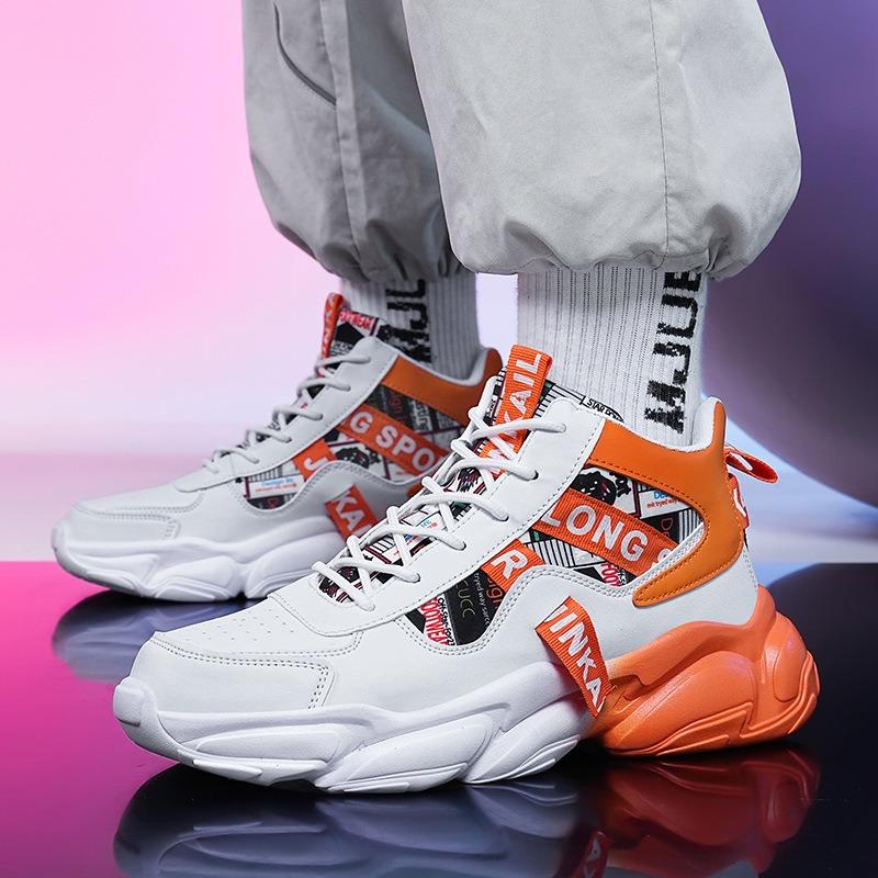 Men's High-top Colorblock Chunky Sneakers Breathable Non-slip Casual Sports Shoes
